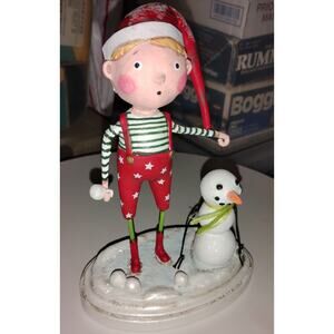 Lori Mitchell Christmas  Boy with Snowman Holiday Collectible ESC Snowy Joey